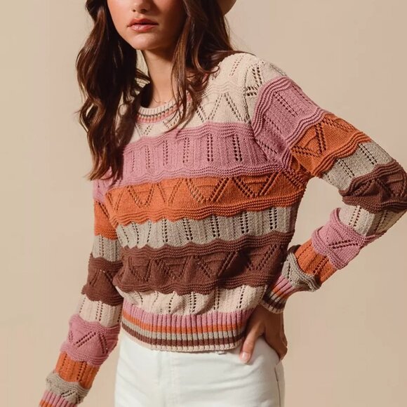 SO ME Multi Color Wavy Stripe Sweater Top - Picture 5 of 13